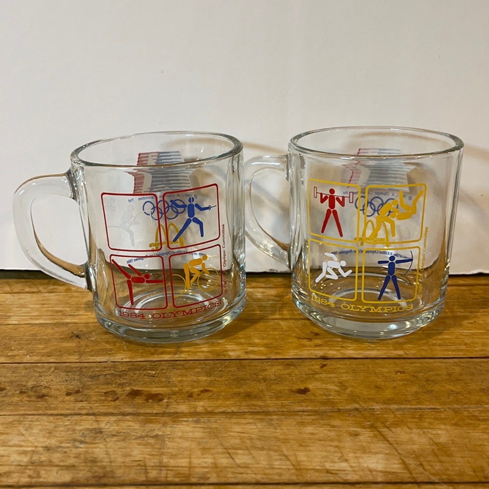 Vintage 1984 Olympics McDonalds Glass Mugs Set Of 2